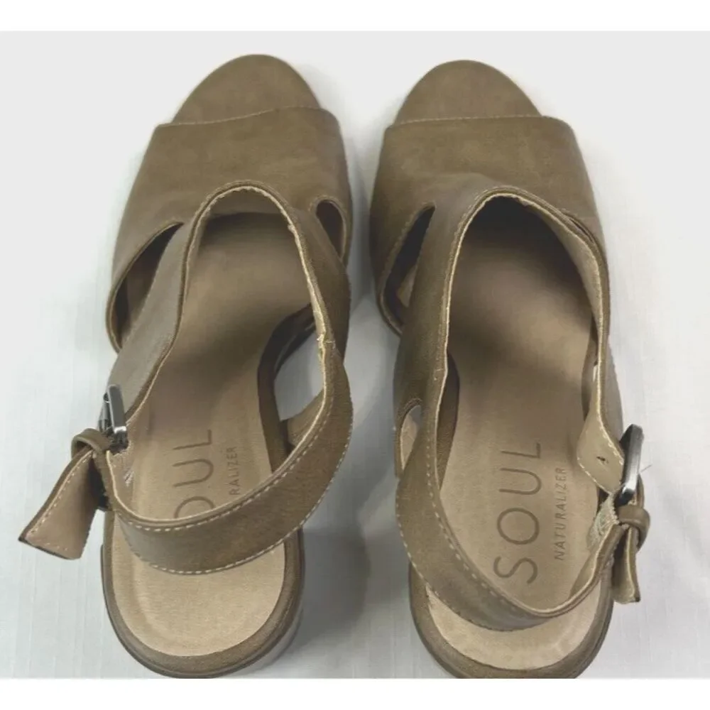 Soul Naturalizer Women's 8M Clayre Slingback Sandals Brown Vegan Leather Stacked